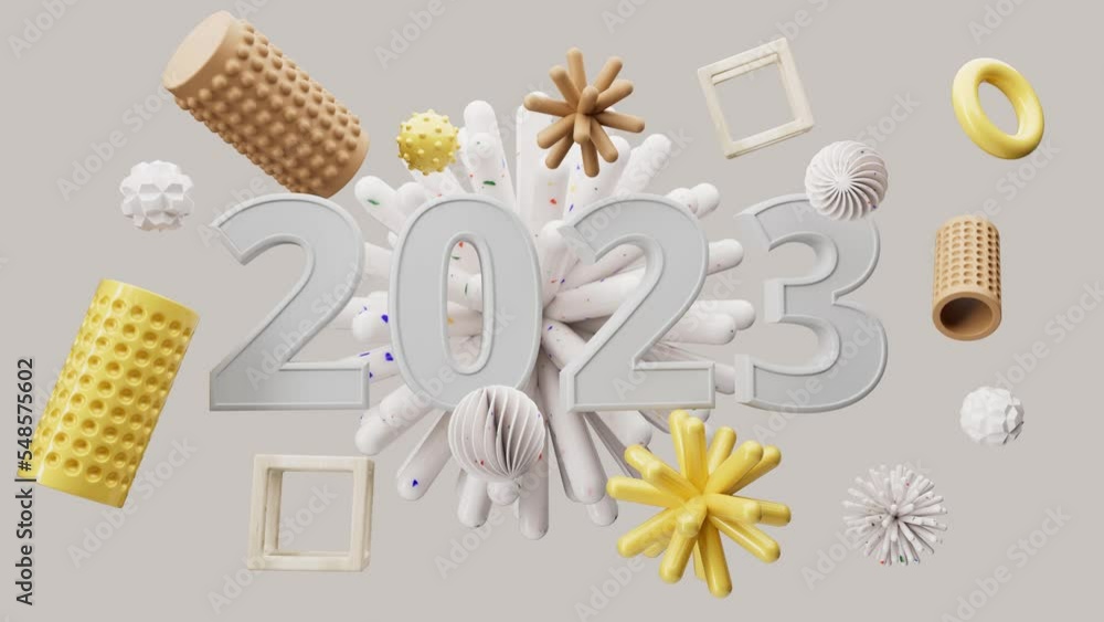 Poster pastel colorful loop animation of 2023 title in modern minimal style.
