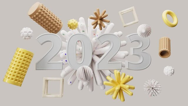 Pastel colorful  loop animation of 2023 title in modern minimal style.