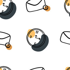 Seamless pattern Doodle clock on the wall