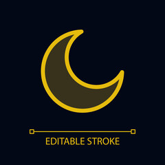 Night mode pixel perfect glassmorphism ui icon for dark theme. Moon option. Color filled line element with transparency. Isolated vector pictogram for night mode. Editable stroke. Arial font used