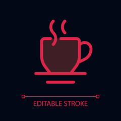 Hot beverage pixel perfect glassmorphism ui icon for dark theme. Coffee break. Color filled line element with transparency. Isolated vector pictogram for night mode. Editable stroke. Arial font used