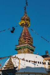 Stupa with Buddha's eyes in Kathmandu's prayer and worship centers