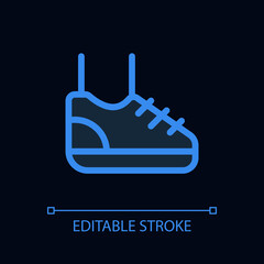 Obraz premium Sneaker pixel perfect glassmorphism ui icon for dark theme. Sport footwear. Color filled line element with transparency. Isolated vector pictogram for night mode. Editable stroke. Arial font used