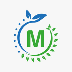 Letter M Healthcare Logo. Doctor Logo Sign, Medical Pharmacy Eco Leaf Symbol Design