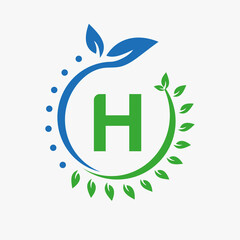 Letter H Healthcare Logo. Doctor Logo Sign, Medical Pharmacy Eco Leaf Symbol Design