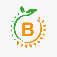 Letter B Healthcare Logo. Doctor Logo Sign, Medical Pharmacy Eco Leaf Symbol Design