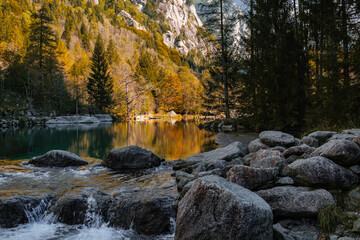 Fresh alpine river in Mello's and Masino's Valley, Lombardy northern Italy Alps