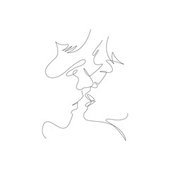 Couple in love. Romantic portrait of lovers in a kiss. Symbol of love, family and unity. Minimalism style. Suitable for decoration, tattoos, albums, cards, wallpapers, banners, printing on t-shirts.
