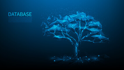 tree digital technology big data background. online network cloud storage. business innovation technology cyber polygon. artificial intelligence database in the future.vector illustration fantastic.