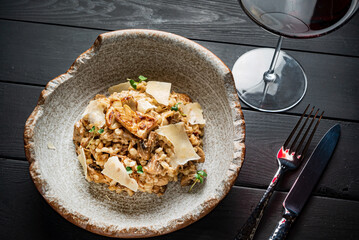 musroom risotto wiht parmesan and red wine