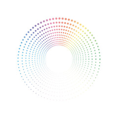 Rainbow pastel dot circle logo halftone on the white background. Vector illustration.
