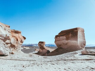 Huge white volcanic rock formations in Campo De Piedra Pomez natural protected area in Argentina
