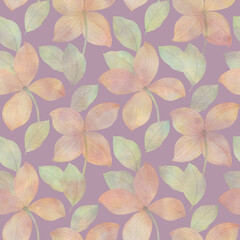 Fototapeta na wymiar Abstract delicate flowers and leaves, watercolor seamless pattern for wallpapers, wrapping paper, postcards, invitations.