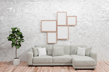 White room with shelf and flower. Scandinavian interior design. 3D illustration