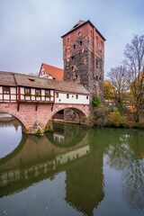 Nurnberg City Pegnitz River riverside view in Germany