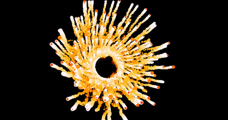 Abstract beautiful explosion fireworks fire salute with a bright glowing smoke magical energy effect on a black background in high resolution