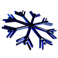Snowflake 3d png winter design. Ice frozen shape for winter backgrounds. Blue glass material