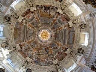 Fototapeta na wymiar Church of Saint Louis of France dome interior, with Religio at upper center