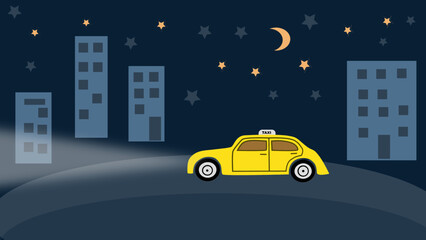 Fototapeta na wymiar yellow car in the night city as a taxi