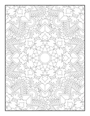 Flower Mandala Coloring Book For Adult. Mandala Coloring Pages. Black and white linear drawing. coloring page for children and adults. Coloring Book Page for Adult