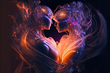 Soulmates embracing in the light of the divine spirit v15