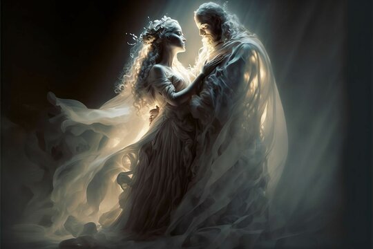 Soulmates embracing in the light of the divine spirit v20