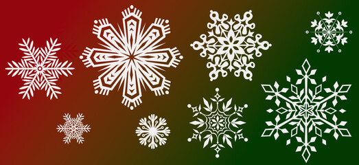 collection of snowflakes happy new year, natural Christmas snowflakes on coloured background