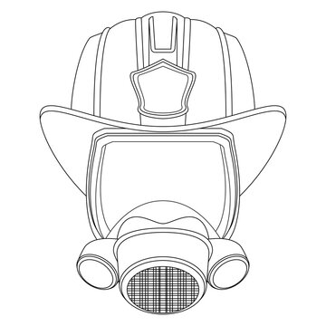 recommend clip art: Firefighter Coloring page. Mask and Helmet. Head of a firefighter. Colorful PNG illustration.