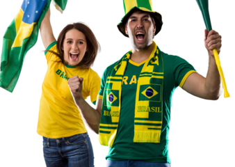 Brazilian couple Celebrating and cheering for Brazil
