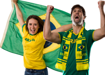 Brazilian couple Celebrating and cheering for Brazil