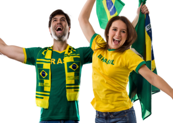 Brazilian couple Celebrating and cheering for Brazil