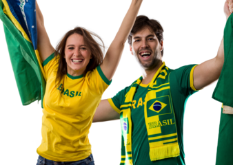 Brazilian couple Celebrating and cheering for Brazil
