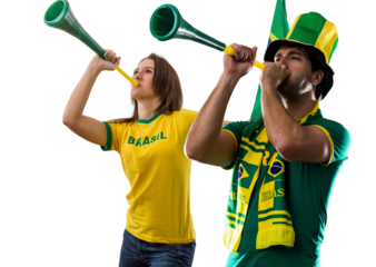 Brazilian couple Celebrating and cheering for Brazil