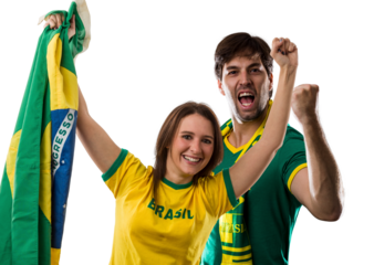 Brazilian couple Celebrating and cheering for Brazil