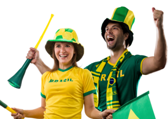Brazilian couple Celebrating and cheering for Brazil