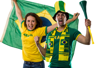 Brazilian couple Celebrating and cheering for Brazil