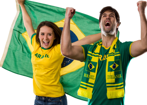 Brazilian couple Celebrating and cheering for Brazil