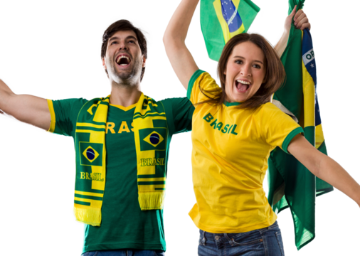 Brazilian couple Celebrating and cheering for Brazil