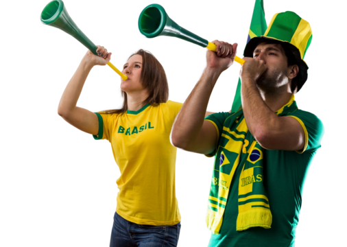 Brazilian couple Celebrating and cheering for Brazil