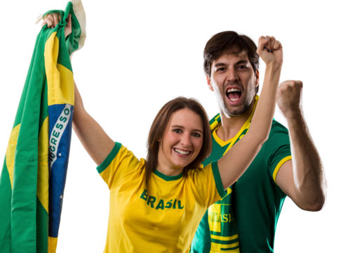 Brazilian couple Celebrating and cheering for Brazil