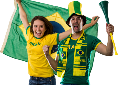 Brazilian couple Celebrating and cheering for Brazil