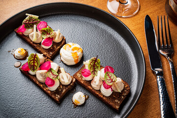 canape with meat mousse and vegetables