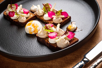 canape with meat mousse and vegetables