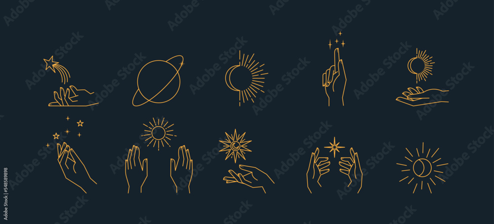 Canvas Prints aesthetic hands and cosmic and celestial elements. universal cosmos related icons. linear vector ill