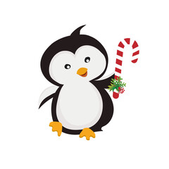 Fototapeta premium Cute penguin with a caramel stick