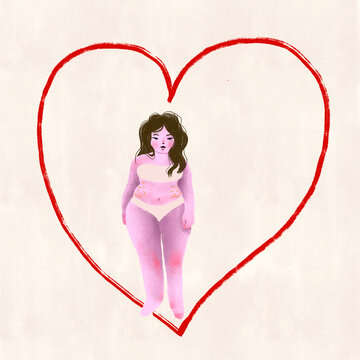 Mujer posando con ropa interior dentro de un coraz&oacute;n 