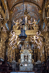 interior of the cathedral of Santiago de Compostela, Galicia in Spain. - obrazy, fototapety, plakaty