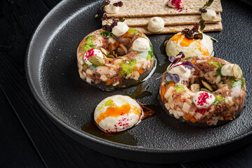 Homemade jelly meat on a festive Christmas table