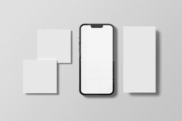 Realistic Mobile Phone Mockup with Blank Social Media Posts Template. Can be used for business, marketing and advertising, 3d rendered