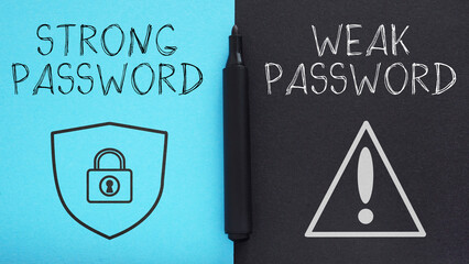 Strong and weak easy password. Password Protected Privacy Safety Private Concept.